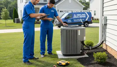 Professional AC repair technician servicing air conditioning unit in Richmond VA home