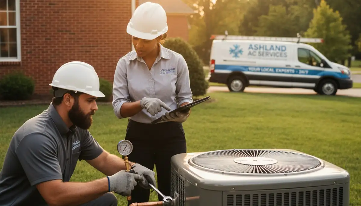 Professional AC repair technician servicing air conditioner unit in Richmond VA home