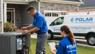 Professional AC repair technician servicing air conditioner unit in Richmond, VA