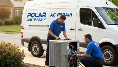 Professional AC repair technician servicing air conditioning unit in Richmond VA home