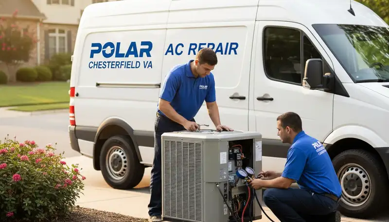 Professional AC repair technician servicing air conditioning unit in Richmond VA home
