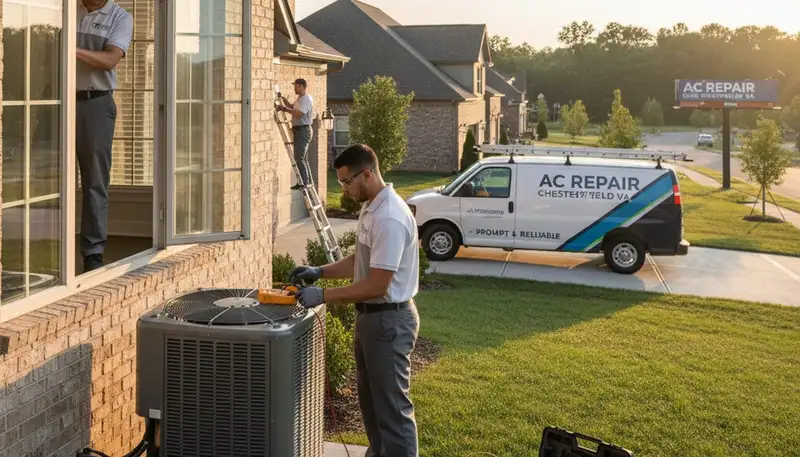 Professional AC repair technician servicing air conditioner in Richmond VA home