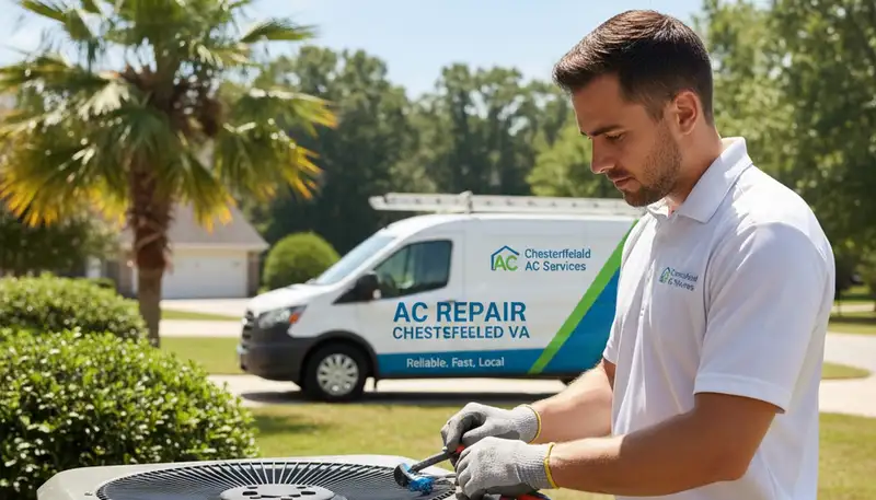 Professional AC repair technician servicing residential air conditioner in Richmond VA