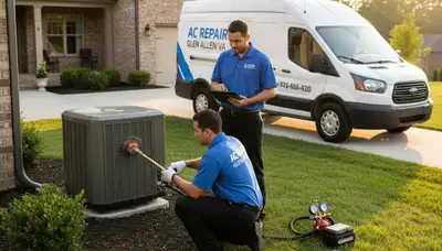 Professional AC repair technician servicing air conditioner unit in Richmond VA home