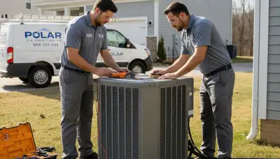 Professional AC repair technician servicing air conditioner unit in Richmond, VA