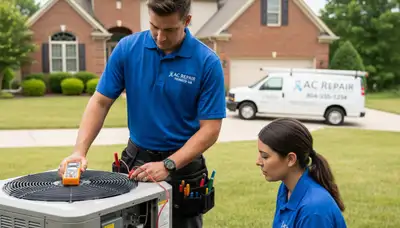 Professional AC repair technician servicing air conditioner in Richmond VA home