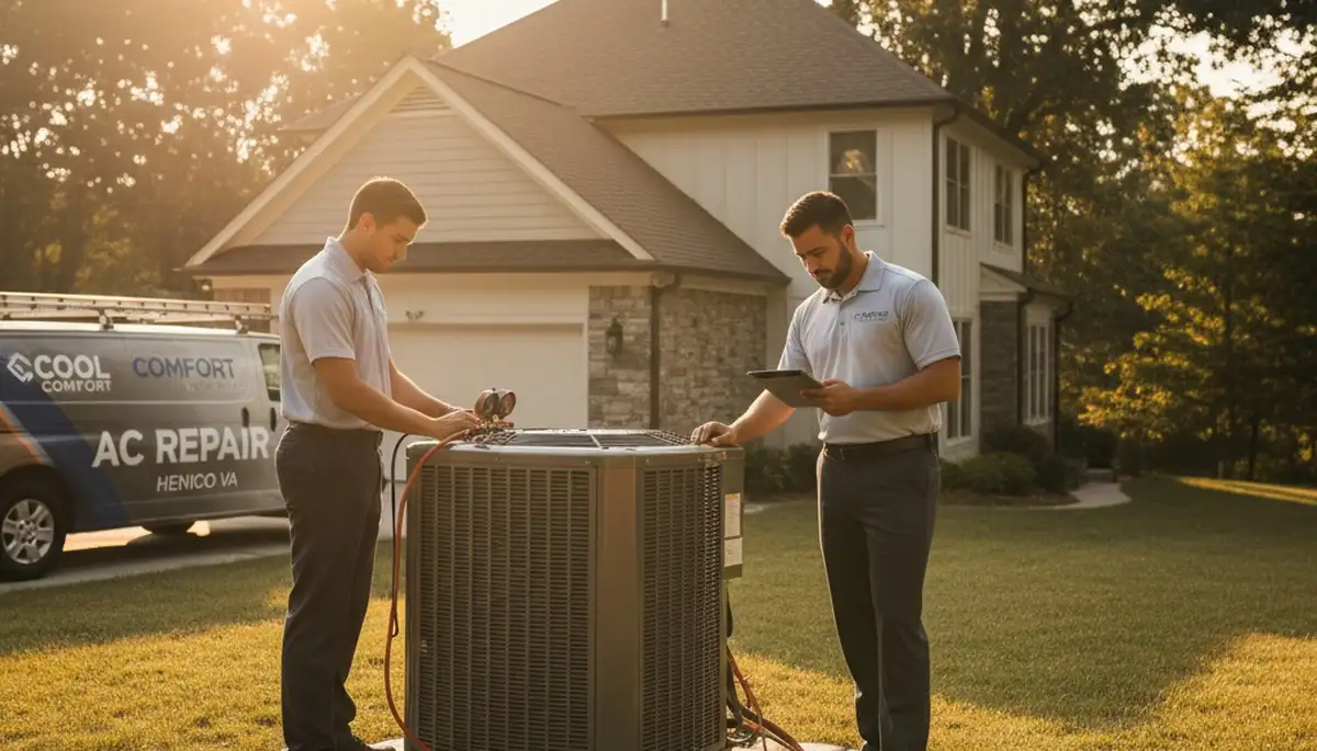 Professional AC repair technician servicing air conditioner unit in Richmond VA