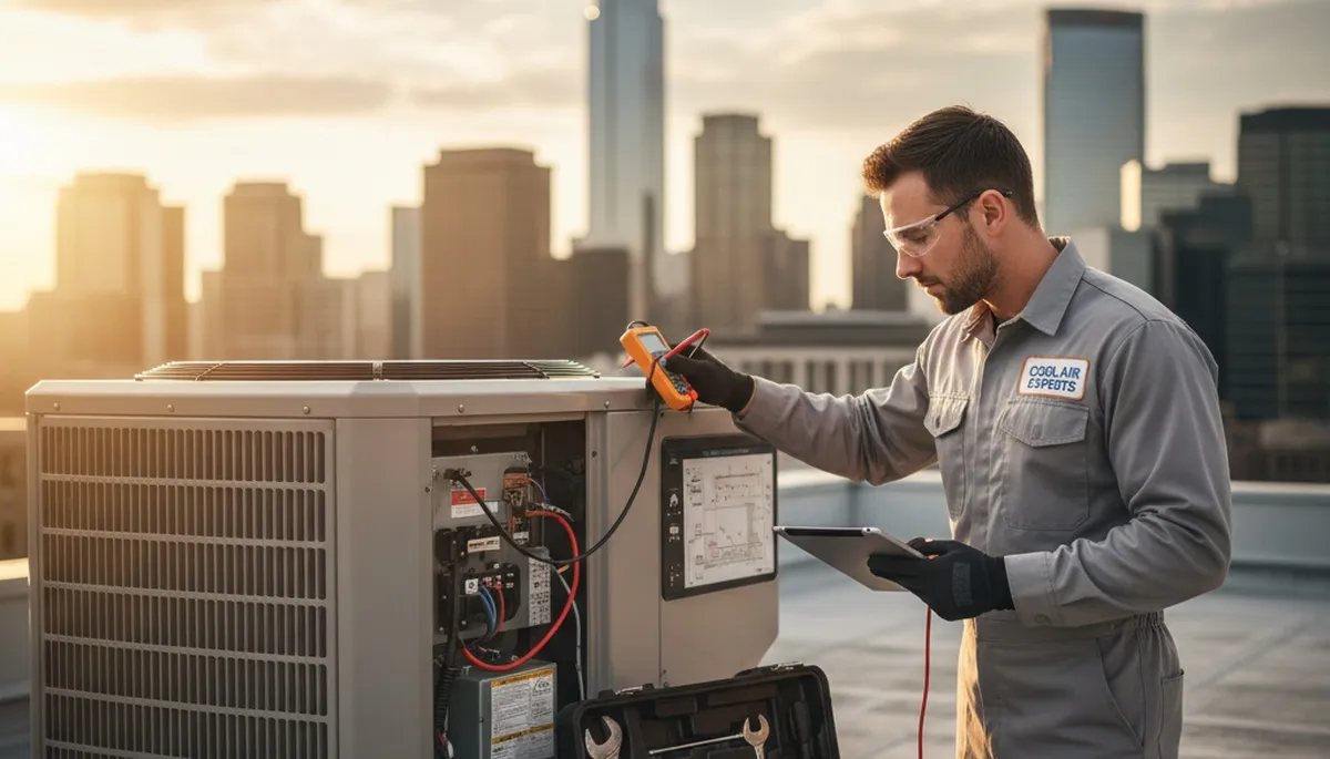 HVAC technician performing AC repair service in Richmond VA home for Five Star Cooling