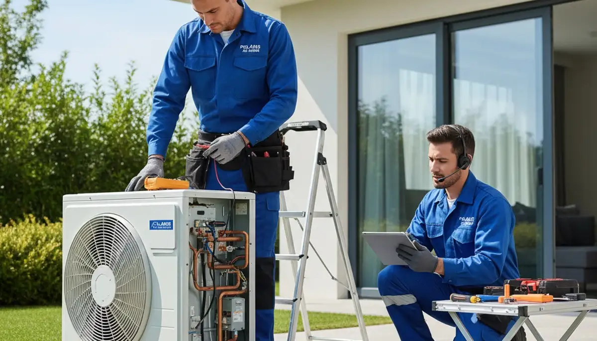 Technician repairing residential air conditioner unit in Richmond, VA for Five Star Cooling service