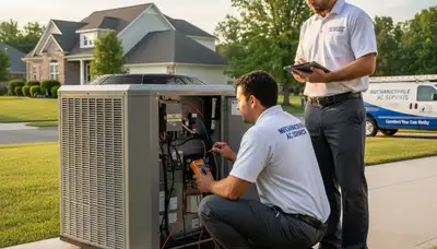 Professional AC repair technician servicing air conditioner in Richmond VA home
