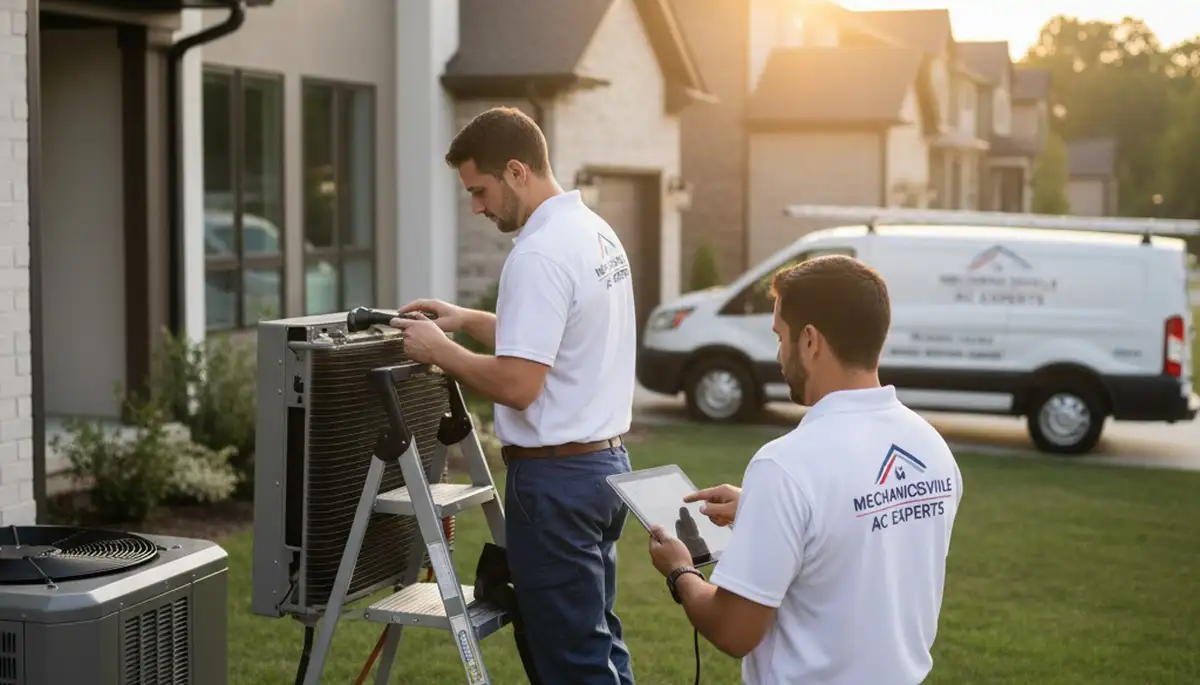 Professional AC repair technician servicing air conditioner unit in Richmond VA home