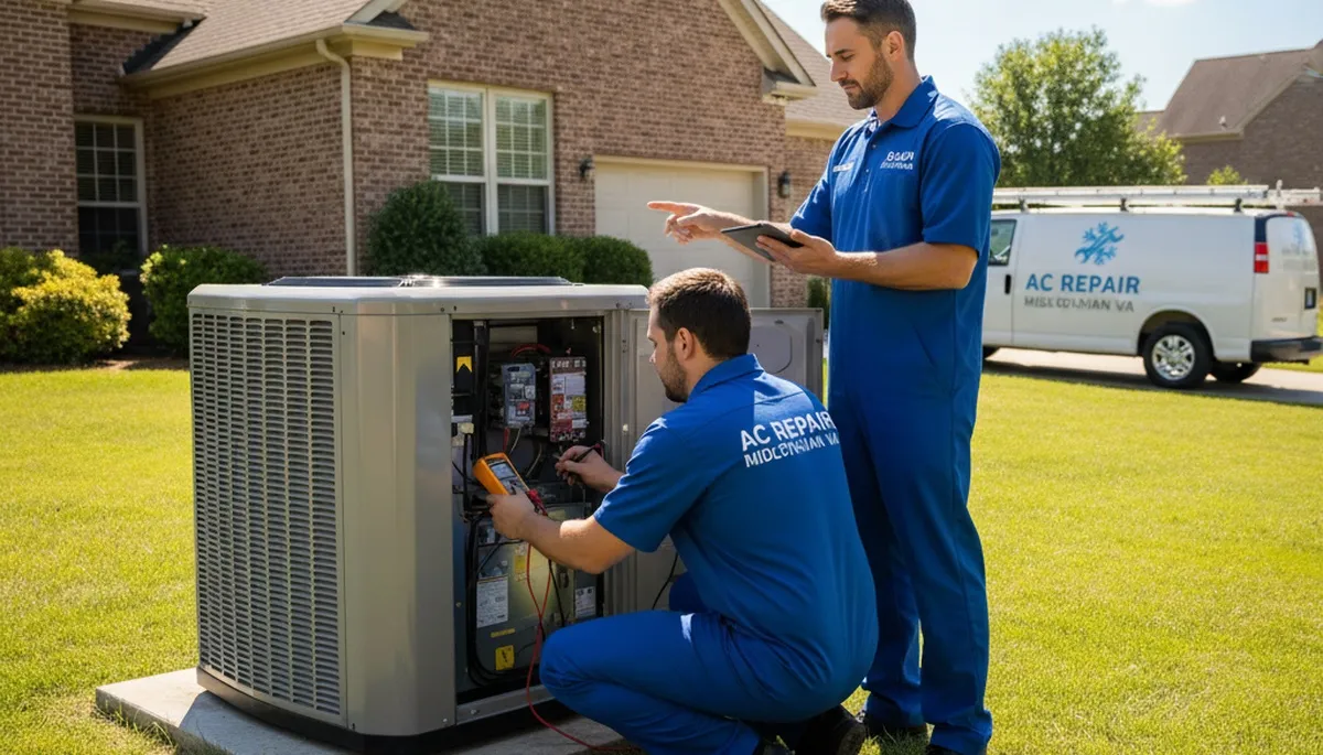 Professional AC repair technician servicing air conditioner unit in Richmond, VA