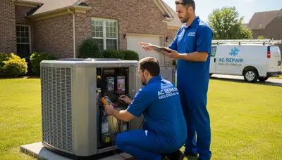 Professional AC repair technician servicing air conditioner unit in Richmond, VA