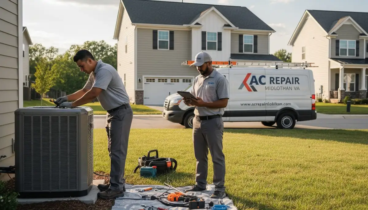 Professional AC repair technician servicing air conditioner in Richmond VA home