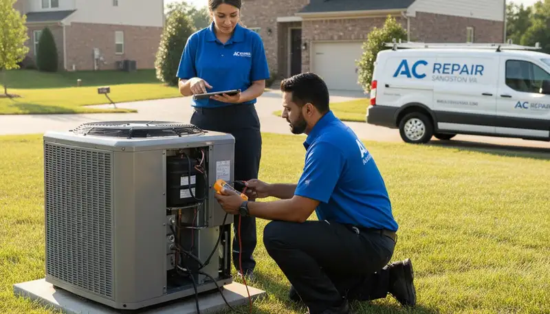 Professional AC repair technician servicing air conditioner in Richmond VA home