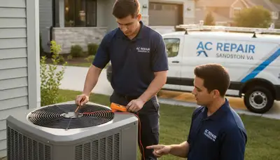 Professional AC repair technician servicing air conditioner in Richmond VA home