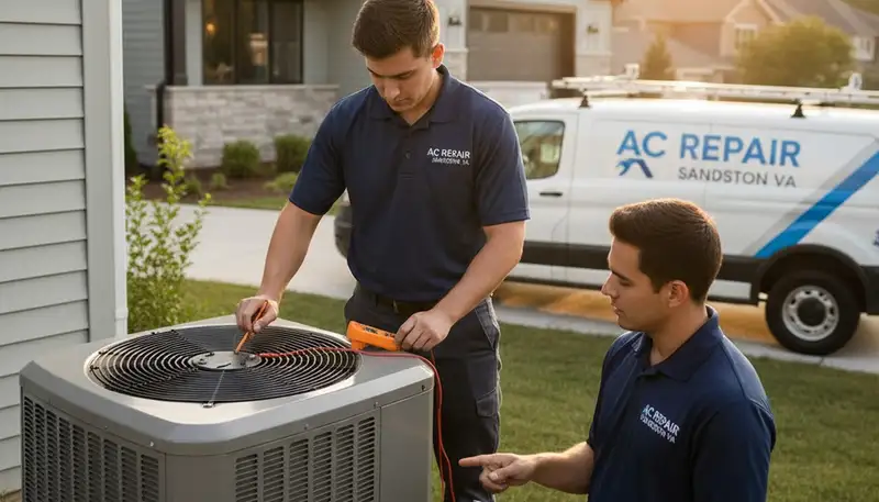 Professional AC repair technician servicing air conditioner in Richmond VA home