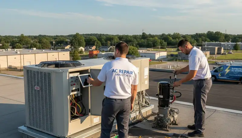 Professional AC repair technician servicing cooling unit in Richmond VA home