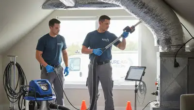 Technician cleaning air ducts for HVAC system in Richmond, VA home by Five Star Cooling