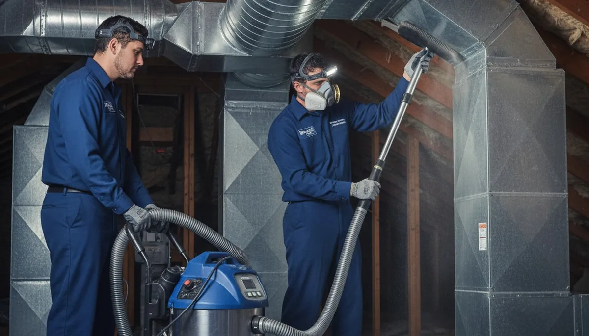 Technician performing air duct cleaning for HVAC system in Richmond, VA home