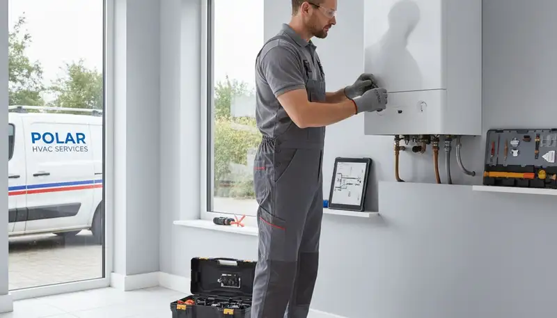 Technician performing expert boiler repair service in Richmond, VA for Five Star Cooling