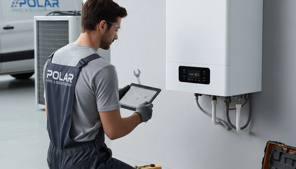 Technician performing boiler repair service at Richmond VA home for Five Star Cooling