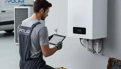 Technician performing boiler repair service at Richmond VA home for Five Star Cooling