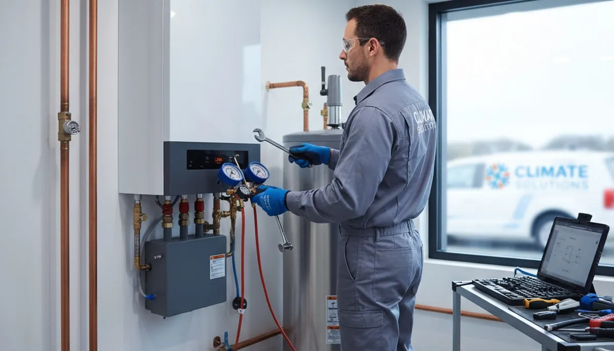 Technician performing boiler repair service for a home in Richmond, VA by Five Star Cooling