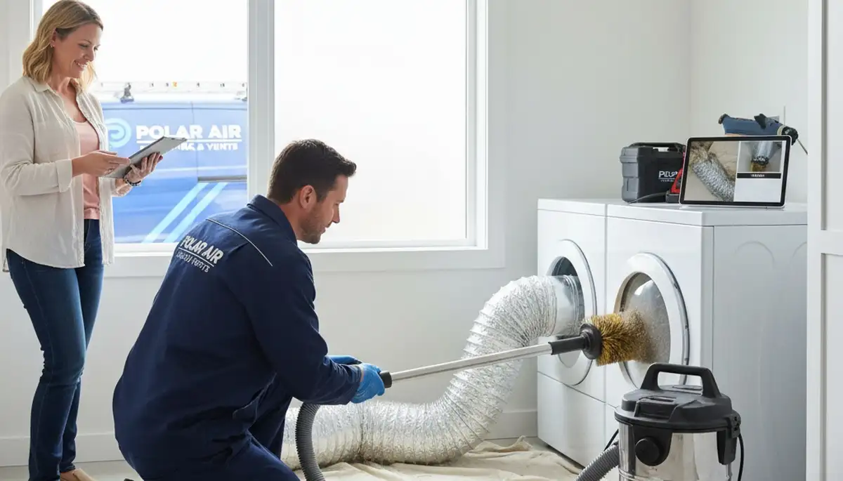 Technician performing dryer vent cleaning service in Richmond, VA for improved home air efficiency