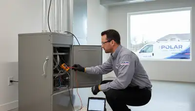 Technician performing furnace repair in Richmond VA home for Five Star Cooling heating service