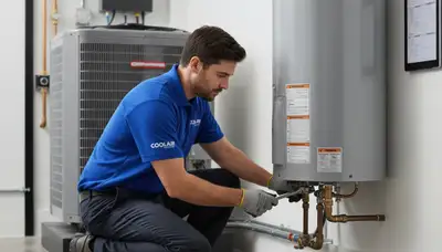 Technician repairing water heater at Richmond VA home - Five Star Cooling expert service
